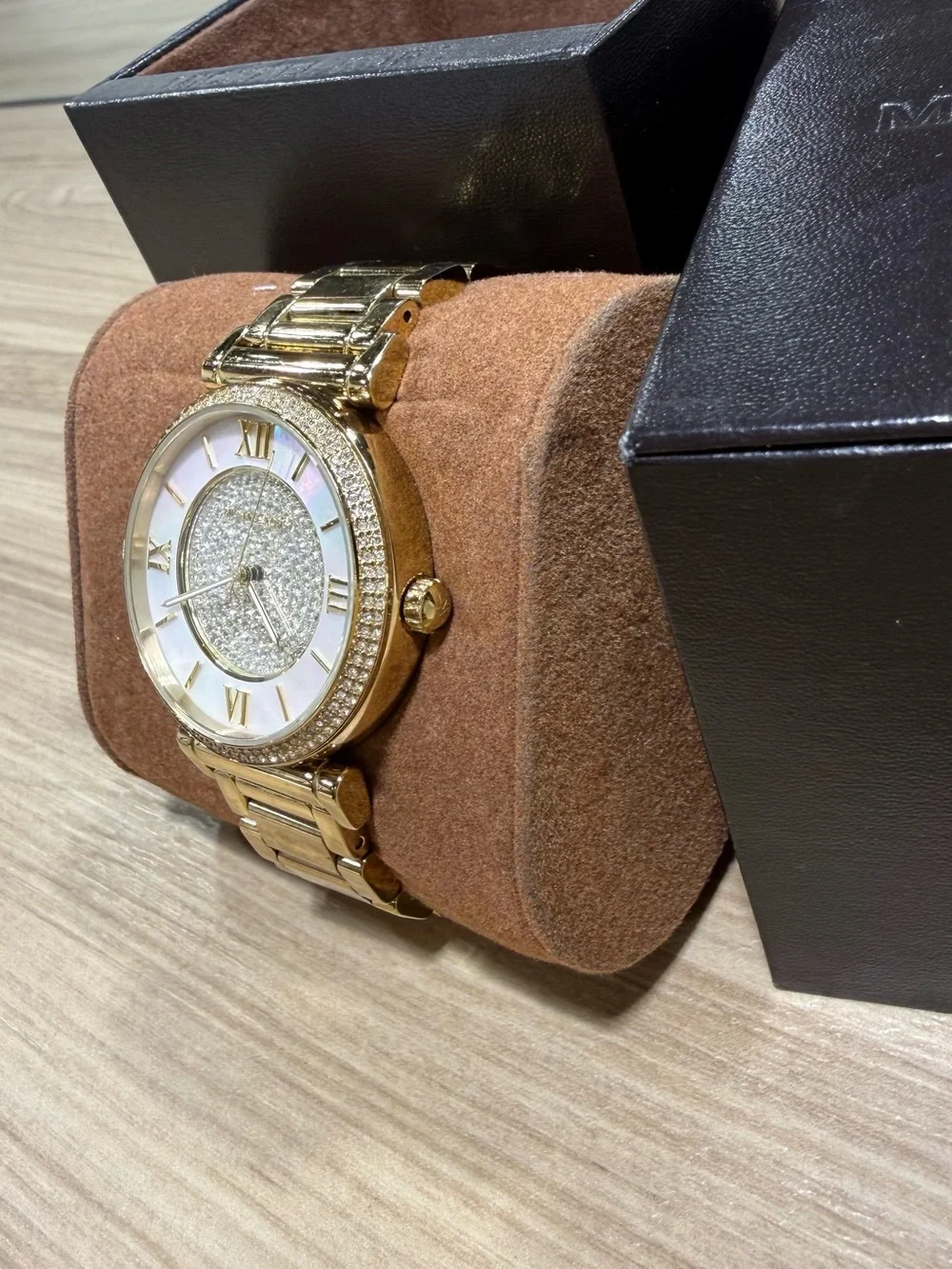 Michael Kors Gold-Tone Crystal Mother-of-Pearl Dial Women's Watch